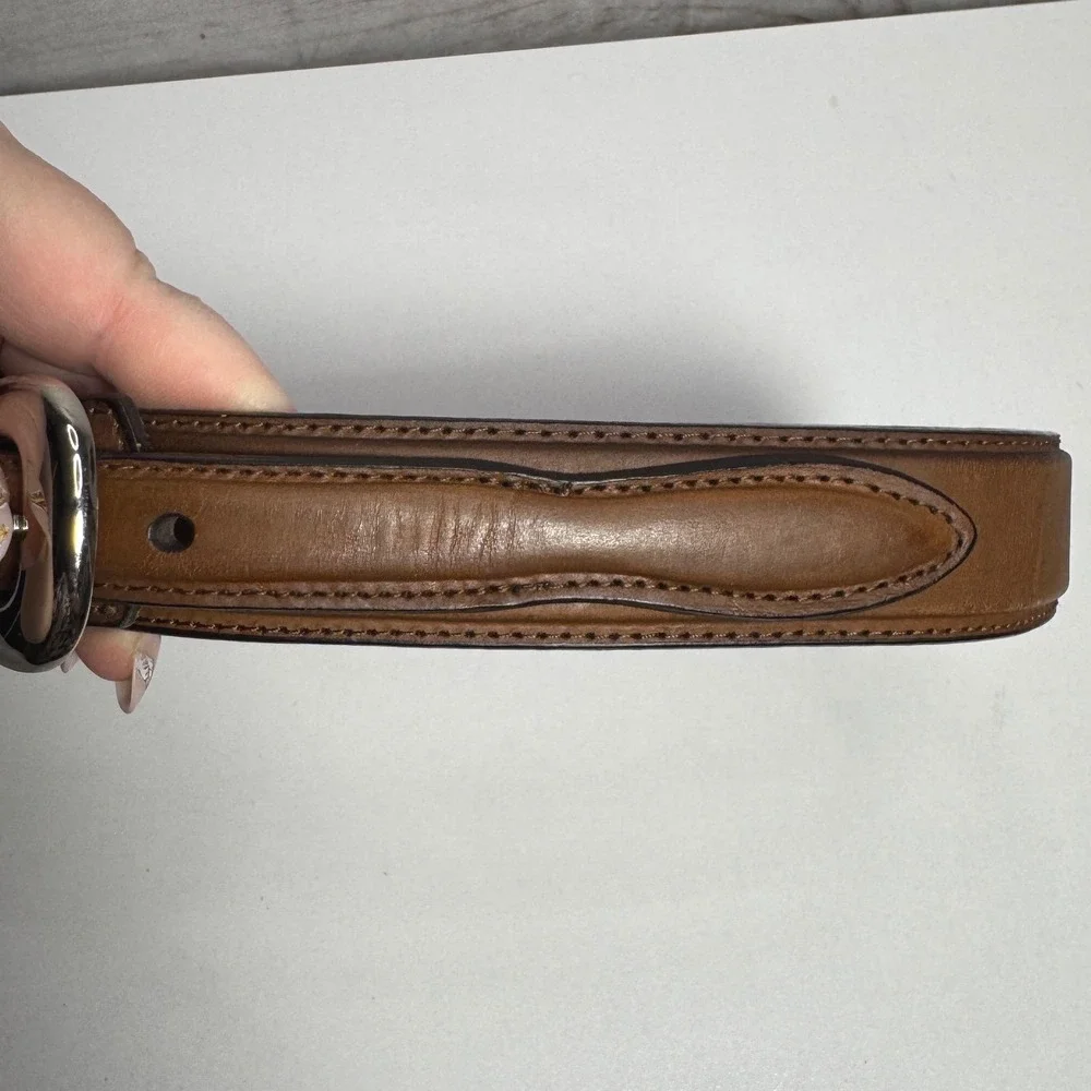 Mens Brown Top Grain Leather Belt Silver Buckle‎